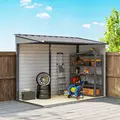 Outsunny 5 x 9ft Galvanised Metal Garden Shed with Foundation Kit, Outdoor Lean-to Shed, Tool Storage House with Lockable Doors, Gloves and 2 Air Vents for Patio, Garden, Grey - 9
