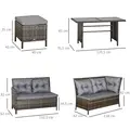 Outsunny 8 Seater Patio wicker Sofa Set ,Outdoor Couch with Table & Cushions, Grey - 3