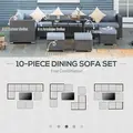 Outsunny 9-Seater Garden Rattan Furniture 10 Pcs Rattan Corner Dining Sofa Set, Grey/Dusty Blue Cushion - 5
