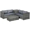Outsunny 6PC Rattan Corner Sofa Set Wicker 4 Seater Garden Storage Coffee Table Conversation Ottoman Outdoor Weave Furniture w/ Cushion Grey - 1