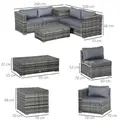 Outsunny 6PC Rattan Corner Sofa Set Wicker 4 Seater Garden Storage Coffee Table Conversation Ottoman Outdoor Weave Furniture w/ Cushion Grey - 3