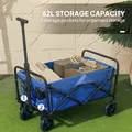Outsunny 62L Festival Trolley on Wheels, Garden Folding Trolley Cart, 120kg Heavy Duty Collapsible Folding Wagon with Adjustable Handle and Carrying Bag for Beach, Camping, Festival, Blue - 4