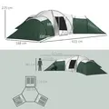 Outsunny 6-9 Man Tent with Bedrooms and Living Room, Accessories Included, Green - 3