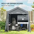 Outsunny 8 x 6.5 ft Outdoor Garden Storage Shed, Waterproof Bike Tent w/ Double Roll-up Zipper Door for Garden Tools, Dark Grey - 5
