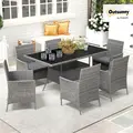 Outsunny 7-Piece Rattan Garden Furniture Set with Cushions, 6 Seater Garden Table and Chairs, Rattan Dining Set with 6 Armchairs, Rectangular Glass Top Table, Charcoal Grey - 9