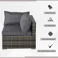 Outsunny 7 Pieces Outdoor PE Rattan Corner Sofa Set, Patio Wicker Conversation Chaise Lounge Furniture w/ Tempered Glass Table-top & Soft Padded Cushion for Garden, Backyard, Lawn, Dark Grey - 4