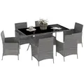 Outsunny 7-Piece Rattan Garden Furniture Set with Cushions, 6 Seater Garden Table and Chairs, Rattan Dining Set with 6 Armchairs, Rectangular Glass Top Table, Charcoal Grey - 1