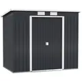 Outsunny 7 x 4ft Galvanised Steel Garden Shed, with Foundation Kit - Dark Grey - 1