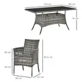 Outsunny 7-Piece Rattan Garden Furniture Set with Cushions, 6 Seater Garden Table and Chairs, Rattan Dining Set with 6 Armchairs, Rectangular Glass Top Table, Grey - 3