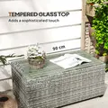 Outsunny 90 x 50cm Glass-Top Rattan Side Table - Light Grey - 5