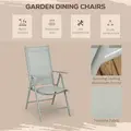 Outsunny 7 Piece Garden Dining Set, Outdoor Table and 6 Folding and Reclining Chairs, Aluminium Frame, Tempered Glass Top Table, Texteline Seats, Grey - 7