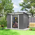 Outsunny 9ft x 6.5ft Garden Storage Shed with Top Window, Metal Outdoor Shed Tool House with Double Doors, Light Grey - 7