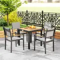 Outsunny 78 cm Garden Dining Table for 4 People, Square Outdoor Coffee End Side Table with Aluminium Legs, Natural Wood Finish - 9