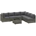 Outsunny 7 Pieces Outdoor PE Rattan Corner Sofa Set, Patio Wicker Conversation Chaise Lounge Furniture w/ Tempered Glass Table-top & Soft Padded Cushion for Garden, Backyard, Lawn, Dark Grey - 1