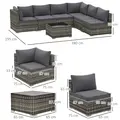 Outsunny 7 Pieces Outdoor PE Rattan Corner Sofa Set, Patio Wicker Conversation Chaise Lounge Furniture w/ Tempered Glass Table-top & Soft Padded Cushion for Garden, Backyard, Lawn, Dark Grey - 3