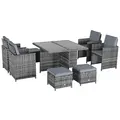 Outsunny 8-Seater Rattan Dining Set Garden Furniture Cushion Seat Woven Rattan Grey - 1