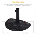 Outsunny 9kg Resin Parasol Base, Half Round Umbrella Stand with Floral Design for Garden, Outdoor, Suitable Umbrella Rod: Φ3.8cm, Φ4.8cm, Black - 4
