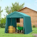 Outsunny 8 x 6.5 ft Outdoor Garden Storage Shed, Waterproof Bike Tent with Double Roll-up Zipper Door for Garden Tools, Green - 9