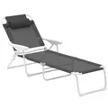Outsunny Foldable Lounge Chair with 4-Level Adjustable Backrest & Headrest - Charcoal Grey - 1