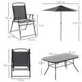 Outsunny Eight-Piece Garden Dining Set, with Chairs, Table and Parasol - Black - 3