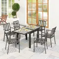 Outsunny Extending Garden Table, Outdoor Dining Table with Aluminium Frame and Tempered Glass Tabletop, 80/160 x 80 x 75 cm, Black and Clear - 2