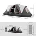 Outsunny Camping Tent for 6-8 Man with 2000mm Waterproof Rainfly and Carry Bag for Fishing Hiking Festival, Grey - 3