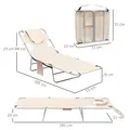 Outsunny Foldable Sun Lounger Set of 2, Beach Chaise Lounges with Reading Hole, Arm Slots, 5-Position Adjustable Backrest, Side Pocket, Pillow for Patio, Garden, Beach, Pool, Beige - 3
