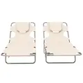 Outsunny Foldable Sun Lounger Set of 2, Beach Chaise Lounges with Reading Hole, Arm Slots, 5-Position Adjustable Backrest, Side Pocket, Pillow for Patio, Garden, Beach, Pool, Beige - 8