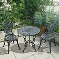 Outsunny Cast Aluminium Outdoor Patio Garden Bistro Elegant Design Table Chair Set - Green (3-Piece) - 2