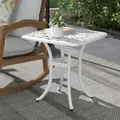 Outsunny Cast Aluminium Bistro Table, Outdoor Square Side Table with Umbrella Hole, Garden Table for Balcony, White - 2