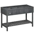 Outsunny Fir Wood Raised Rectangular 8 Compartment Plant Stand Dark Grey - 1