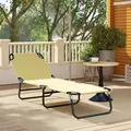 Outsunny Foldable Sun Lounger with 5-Position Adjustable Backrest, Outdoor Portable Recliner Chaise Lounge Chair with Breathable Mesh Fabric, Beige - 8