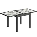Outsunny Extending Garden Table, Outdoor Dining Table with Aluminium Frame and Tempered Glass Tabletop, 80/160 x 80 x 75 cm, Black and Clear - 1