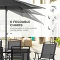 Outsunny Eight-Piece Garden Dining Set, with Chairs, Table and Parasol - Black - 6