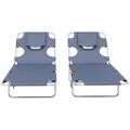 Outsunny Foldable Sun Lounger Set of 2 with Reading Hole, Portable Sun Lounger with 5 Level Adjustable Backrest, Reclining Lounge Chair with Side Pocket, Headrest Pillow, Grey - 8