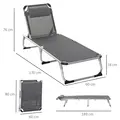 Outsunny Foldable Outdoor Sun Loungers Set of 2, Reclining Lounge Chair Camping Bed Cot with Pillow 4-Level Adjustable Back Aluminium Frame, Grey - 3