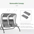 Outsunny Canopy Swing 2 Separate Relax Chairs w/ Handrails and Removable Canopy Grey - 5