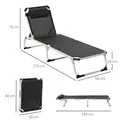Outsunny Foldable Outdoor Sun Loungers Set of 2, Reclining Lounge Chair Camping Bed Cot with Pillow 4-Level Adjustable Back Aluminium Frame, Black - 3