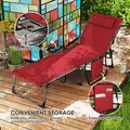 Outsunny Five-Position Reclining Sun Lounger - Red - 6