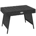 Outsunny Foldable Outdoor Side Table, Rattan Garden Coffee Table with Steel Frame, Space Saving Bistro Garden Furniture for Patio, Balcony, 60 x 41 x 41 cm, Black - 1