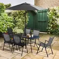 Outsunny Eight-Piece Garden Dining Set, with Chairs, Table and Parasol - Black - 2