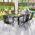 Outsunny Extending Garden Table, Outdoor Dining Table with Aluminium Frame and Tempered Glass Tabletop, 80/160 x 80 x 75 cm, Black and Clear - 7