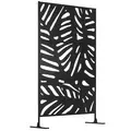 Outsunny Decorative Garden Privacy Screen with Stand, 6.5FT Freestanding Metal Outdoor Divider, Decorative Privacy Panel with Expansion Screws for Garden Pool Hot Tub, Large Leaves Style, Black - 1