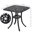Outsunny Cast Aluminium Bistro Table, Outdoor Square Side Table with Umbrella Hole, Garden Table for Balcony, Black - 3