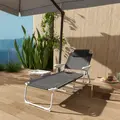 Outsunny Foldable Lounge Chair with 4-Level Adjustable Backrest & Headrest - Charcoal Grey - 8