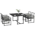 Outsunny Five-Piece Metal Dining Set, with Folding Back Chairs, Light Grey - 1