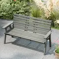 Outsunny Fir Wood Convertible 2 to 3 Seater Outdoor Garden Bench Grey - 7