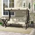 Outsunny Convertible Three-Seater Swing Chair Bed - Cream - 2
