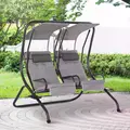 Outsunny Canopy Swing 2 Separate Relax Chairs w/ Handrails and Removable Canopy Grey - 2