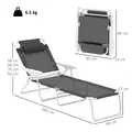 Outsunny Foldable Lounge Chair with 4-Level Adjustable Backrest & Headrest - Charcoal Grey - 3